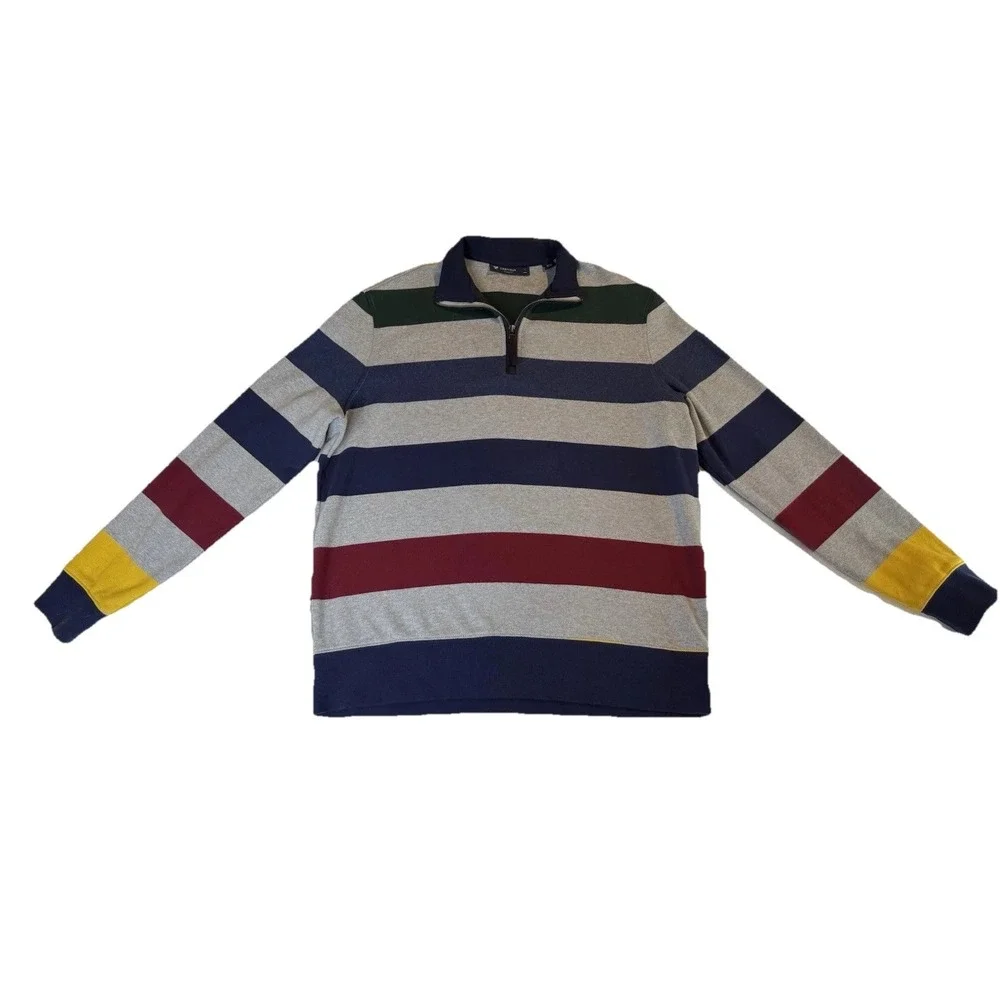 Cremieux Classics Men's Quarter Zip‎ Pullover | Striped Knit | Size M